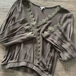 Charlotte Russe Olive Green Crochet Trim Crop Top Medium